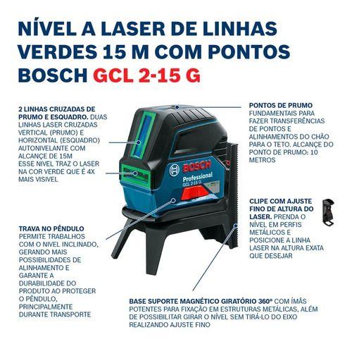 Imagem de Nível Laser Linhas Verde Bosch Gcl 2-15 G 15m E Trena Glm 40