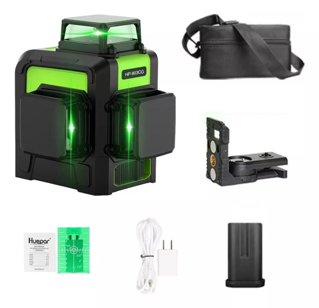 Imagem de Nivel laser verde 12 linhas bateria suporte magnetico bolsa Huepar