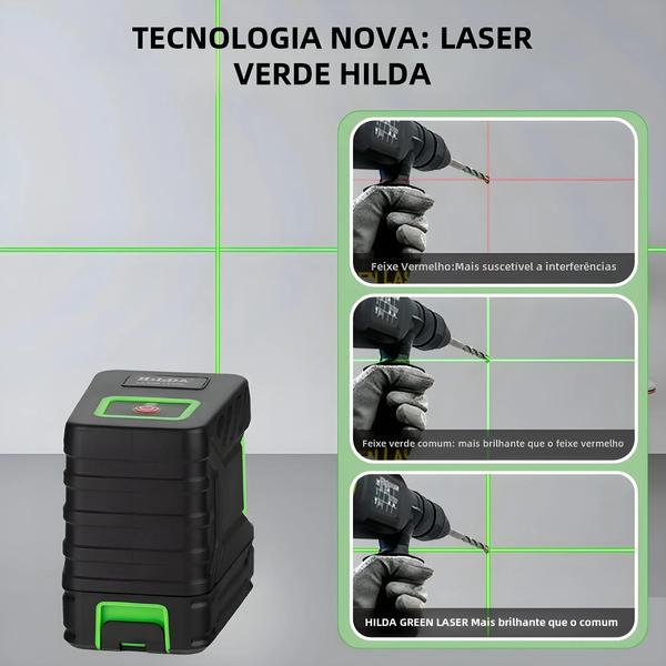 Imagem de Nível Laser Verde HILDA - Autonivelante com 2 Linhas (Horizontal e Vertical)