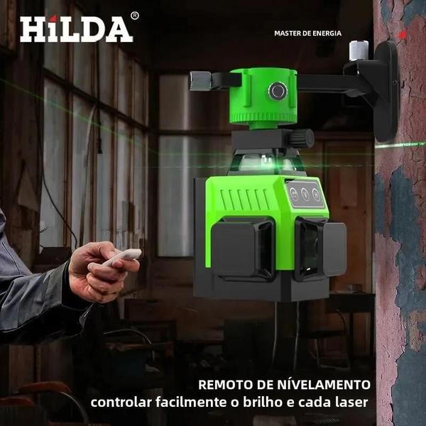 Imagem de Nível Laser Verde Hilda - Mini 12 Linhas 3D Autonivelante 360° (Horizontal e Vertical)