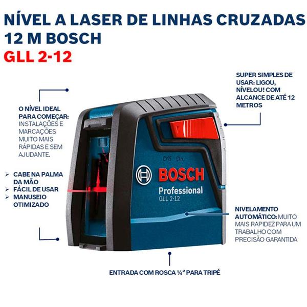 Imagem de Nivelador a Laser Vermelho de Linhas Cruzadas GLL 2-12 + Bolsa - 0601063BG0-000 - BOSCH