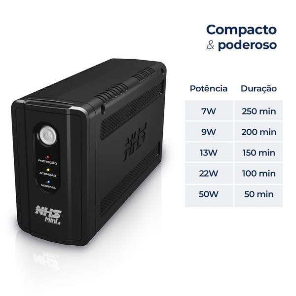 Imagem de Nobreak NHS Mini 4 90.A1.006100 Entrada Bivolt Saída 120V (600VA/b.7Ah)