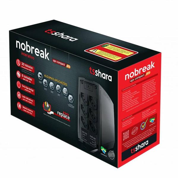 Imagem de Nobreak TS Shara UPS Compact XPro 1000 Universal, Entrada Bivolt Automático, Saída Bivolt Selecionável 115V/220V, Preto - 4528