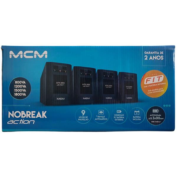 Imagem de Nobreak UPS MCM 800VA,  ACTION FIT 3.1, Entrada Trivolt /220v, Saída 6 Tomadas 115V, Com Entrada  Bateria Estacionária