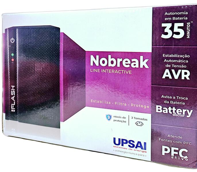 Imagem de Nobreak Upsai New Flash 700VA 3 Tomadas Entrada e Saida 220V