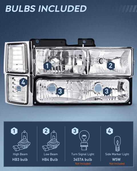 Imagem de Noite de montagem de faróis para Chevy Silverado 1994-1998