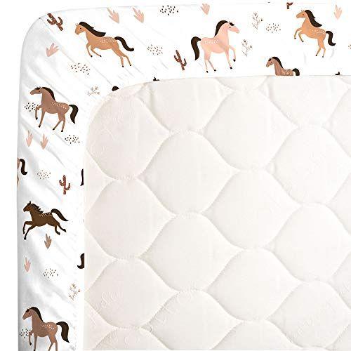 Imagem de NoJo Desert Sunset Horse Tan, Taupe, Brown & White Super Soft Fitted Crib Sheet, Tan, Marrom, Cinza, Branco, 52x28x8 polegadas (Pack de 1)