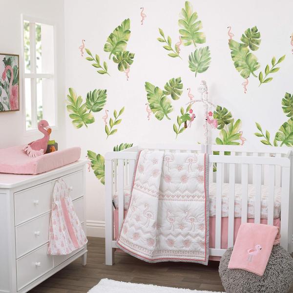 Imagem de Nojo Tropical Flamingo Nursery Berço Musical Mobile Com Flamingos Rosa de Pelúcia, Flores, Palmeira e Abacaxi, Rosa, Branco, Verde