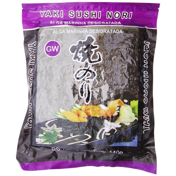 Imagem de Nori Alga Marinha Yaki Sushi GW Profissional 50 Folhas 140g Importada