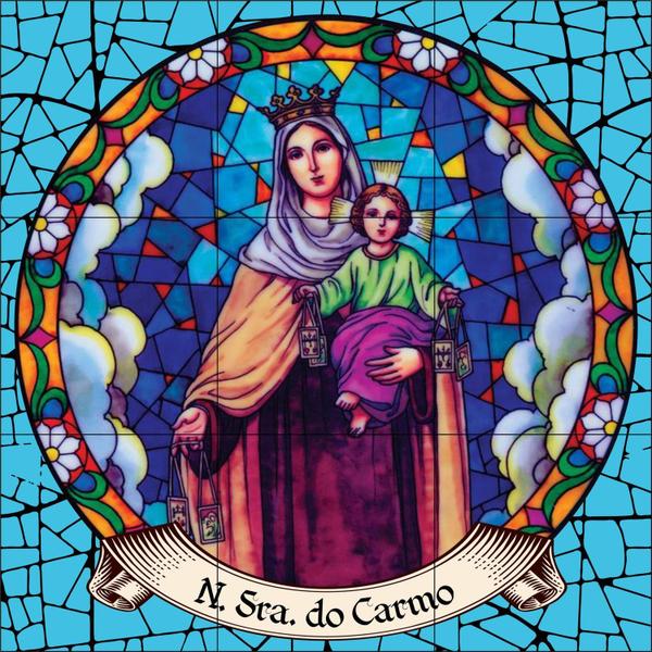 Imagem de Nossa Senhora Do Carmo Estilo Vitral 60x60cm - 100% Azulejo