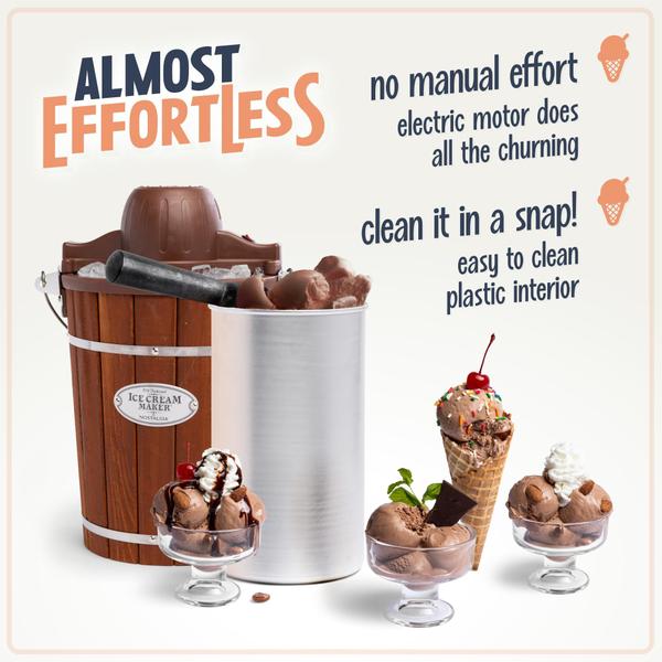 Imagem de Nostalgia Electric Ice Cream Maker, 6 Quarts, Máquina de Servir Suave com Alça Fácil de Transportar para Sorvete, Iogurte Congelado ou Gelato, Madeira Escura