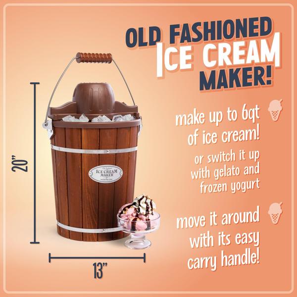 Imagem de Nostalgia Electric Ice Cream Maker, 6 Quarts, Máquina de Servir Suave com Alça Fácil de Transportar para Sorvete, Iogurte Congelado ou Gelato, Madeira Escura