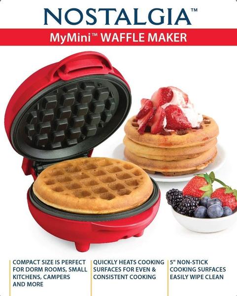 Imagem de Nostalgia MWF5AQ MyMini Personal Electric Waffle Maker, Hash browns, French Toast Grilled Cheese, Quesadilla, Brownies, Cookies, Red