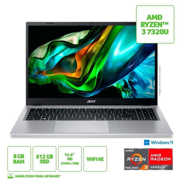 Imagem de Notebook Acer Aspire 3 AMD Ryzen 3 7320U 8GB SSD 512GB 15.6" HD W11 A315-24P-R06B