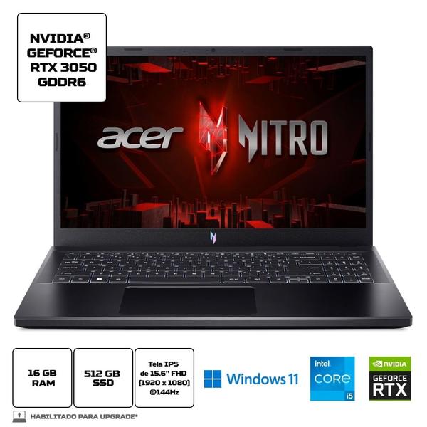 Imagem de Notebook Acer Nitro V15 ANV15-51-52QB Intel Core i5-13420H de 13 Geração 16GB 512GB SSD RTX 3050 GDDR6 FHD 15.6