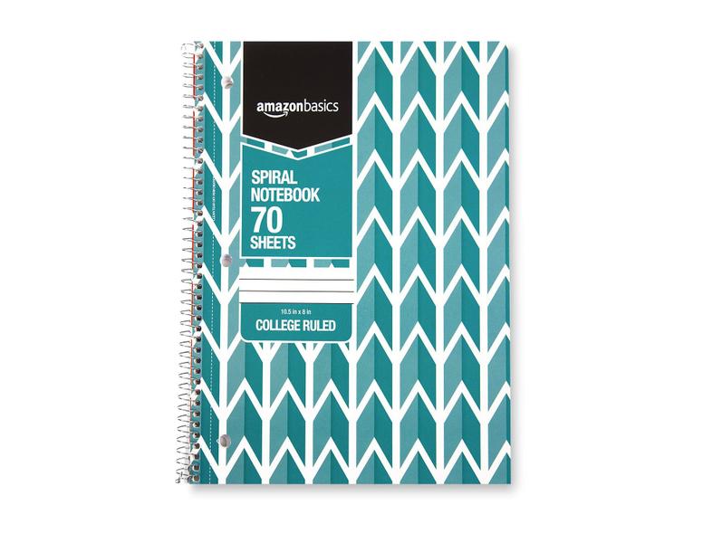 Imagem de Notebook Amazon Basics College Ruled 70 folhas, pacote com 5