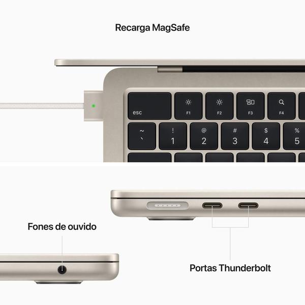 Imagem de Notebook Apple MacBook Air, M2 da Apple, com 8 GPU, 8GB RAM, 256GB SSD, Estelar - MLY13BZ/A