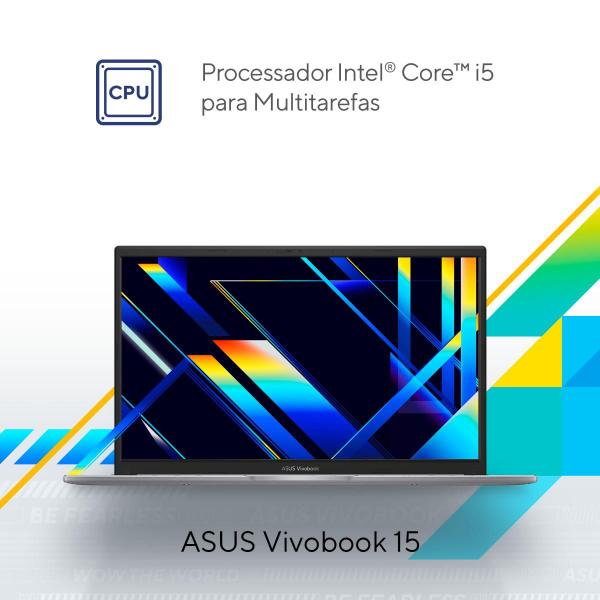 Imagem de Notebook ASUS Vivobook 15, Intel Core i5 12a geração, 8GB, 256GB SSD, Windows 11 Home, 15,6" LED FHD, Cool Silver