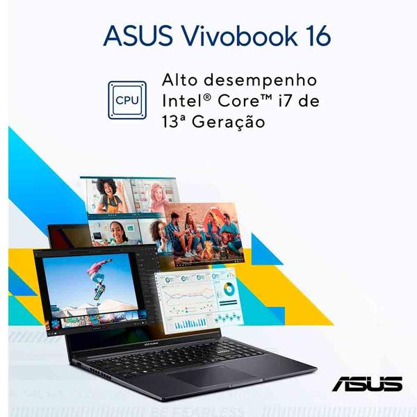 Imagem de Notebook Asus Vivobook 16, Intel Core i7 1355U, 16GB, 512GB SSD, Tela de 16", Cool Silver - X1605VA-MB763W