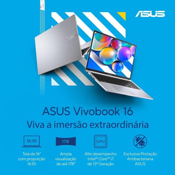 Imagem de Notebook ASUS Vivobook 16 X1605VA Intel Core i7 1355U 16Gb Ram 1Tb SSD Windows 11 Home Tela 16” IPS FHD Cool Silver - MB764W