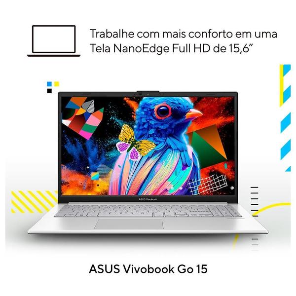 Imagem de Notebook Asus Vivobook Go 15, Intel Core i3-N305, 8GB/512 SSD W11 Home Tela 15.6" FHD, Cool Silver - E1504GA-NJ435