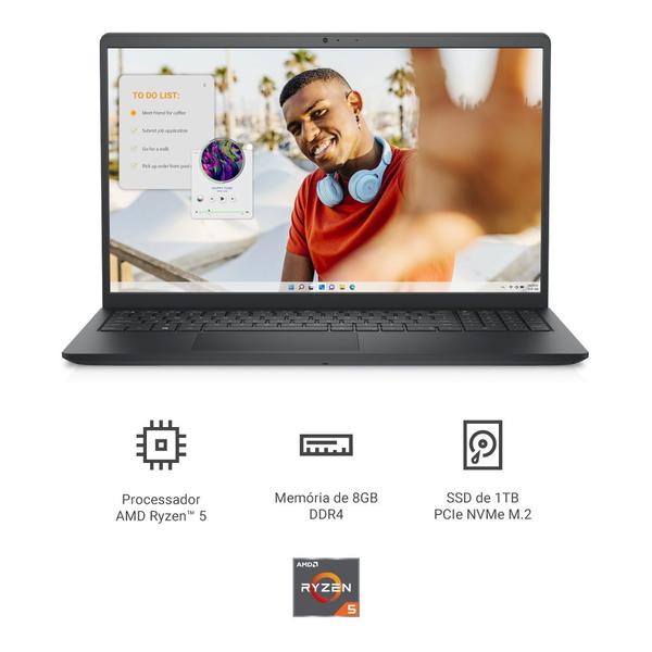 Imagem de Notebook Dell Inspiron I15-A0507-U20P 15.6" Full HD AMD Ryzen 5 8GB 1TB SSD Linux Preto Carbono