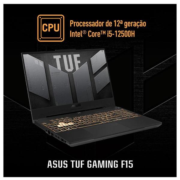 Imagem de Notebook Gamer ASUS TUF Gaming F15,Intel Core i5-12500H,16GB/512GB SSD,RTX3050 4GB,W11,15.666 144Hz - FX507ZC4-HN232