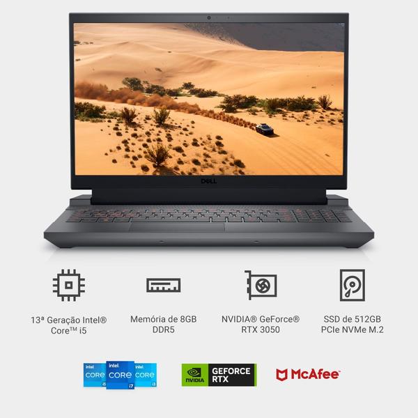 Imagem de Notebook Gamer Dell G15-i1300-U25P 15.6" FHD 13ª Geração Intel Core i5 8GB 512GB SSD NVIDIA RTX 3050 Linux