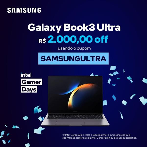 Imagem de Notebook Gamer Samsung Book3 Ultra Intel Core i7-13700H, GeForce RTX4050, 32GB RAM, SSD 1TB, 16 3K AMOLED 120Hz, Win 11 Home - NP960XFH-XA1BR