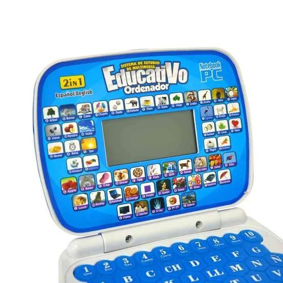 Notebook Infantil Educativo C/Mouse 2/1Inglês E Português AZ - Toy king Imagem de Notebook Infantil Educativo C/Mouse 2/1Inglês E Português AZ