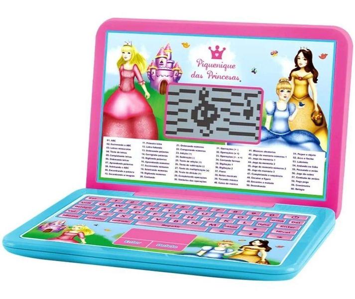 Notebook Laptop Infantil 60 Funções Computador Pequinique das Princesas Rosa - Dm toys Imagem de Notebook Laptop Infantil 60 Funções Computador Pequinique das Princesas Rosa - Dm toys