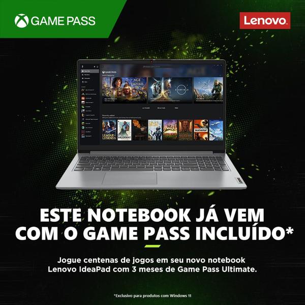 Imagem de Notebook Lenovo Ideapad 1, Intel Core i3-1215U, Tela 15.6" HD, 4GB, SSD 256GB, Windows 11 Home, Cinza - 82VY000TBR