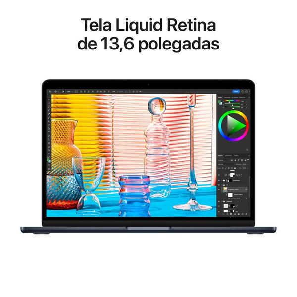 Imagem de Notebook Macbook Air Apple, Tela de Retina 13", M2, 8GB RAM, CPU 8 Núcleos, GPU 10 Núcleos, SSD 512GB, Meia-noite - MLY43BZ/A