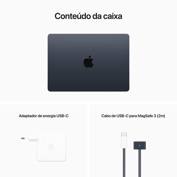 Imagem de Notebook MacBook Air Apple, Tela de Retina 13", M2, 8GB RAM, CPU 8 Núcleos, GPU 8 Núcleos, SSD 256GB, Meia-noite - MLY33BZ/A