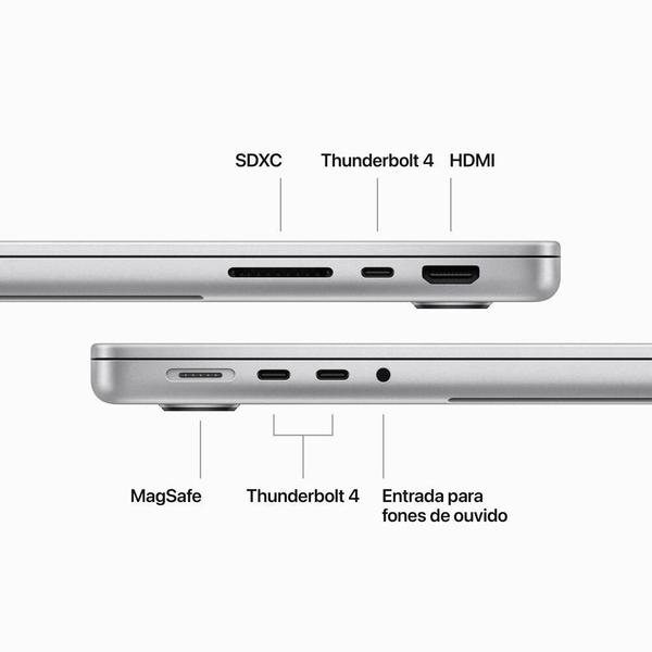 Imagem de Notebook MacBook Pro Apple, Tela Retina 14", Chip M3, 8GB RAM, CPU 8 núcleos, GPU 10 Núcleos, SSD 1TB, Prateado - MR7K3BZ/A