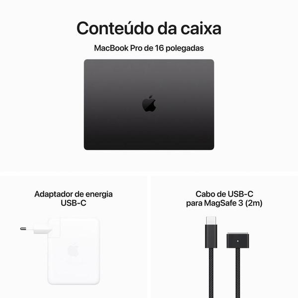 Imagem de Notebook MacBook Pro Apple, Tela Retina 16", Chip M3 Pro, 18GB RAM, CPU 12 Núcleos, GPU 18 Núcleos, SSD 512GB, Preto Espacial - MRW13BZ/A