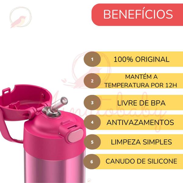 Imagem de Nova Garrafa Termica  Kids Infantil Thermos 355 Ml C/ Alça