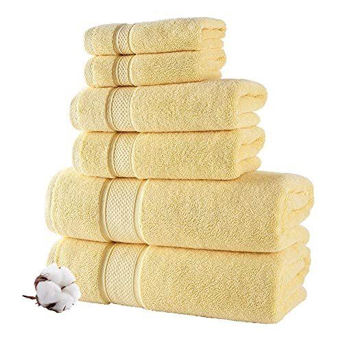 Imagem de Nova Luxury Linen - Conjunto de toalhas turcas de qualidade hoteleira para banheiro (6 pcs conjunto de toalha, luz solar amarelo)