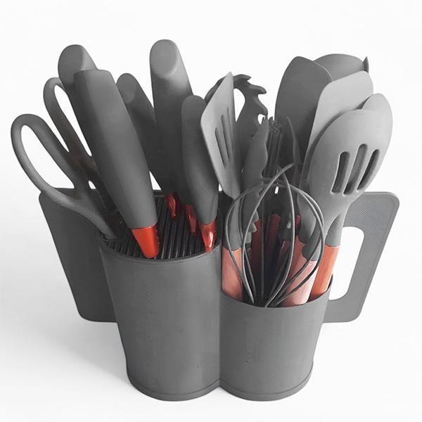 Imagem de Novo Conjunto De Cozinha Cinza Com 19 Utensílios Silicone