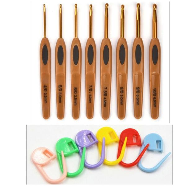 Novo Kit 8 Agulhas Crochê Cabo Ergonômico Importada + 6 Alfinetes - Good Home Imagem de Novo Kit 8 Agulhas Crochê Cabo Ergonômico Importada + 6 Alfinetes