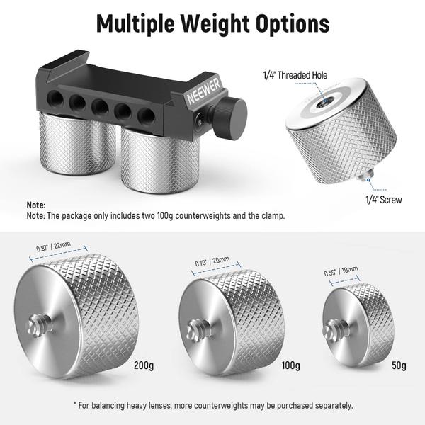 Novo kit de contrapesos e grampos de cardan para DJI e ZHIYUN - Neewer Imagem de Novo kit de contrapesos e grampos de cardan para DJI e ZHIYUN