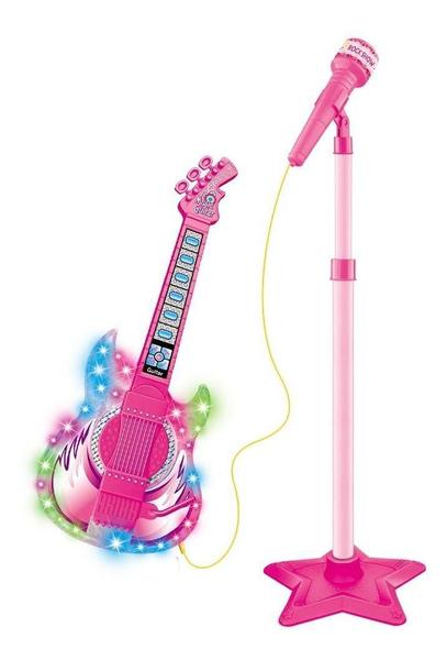 Imagem de Novo Microfone Com Pedestal E Guitarra Infantil Rock Show