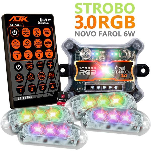 Imagem de Novo Strobo AJK 4 Faróis 6W Mais Forte RGB LANÇAMENTO