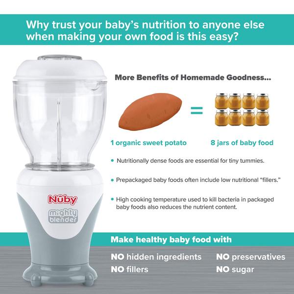 Imagem de Nuby Mighty Blender com livro de receitas, 22-piece baby food maker set, cinza fresco