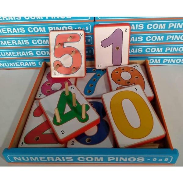 Imagem de Numerais com Pinos 0 a 9 - Brinquedo de Madeira - Inmetro