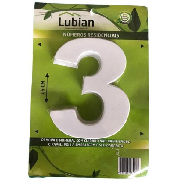 Imagem de Numeral Três Plástico De Alta Resistência Abs 15 Cm Branco