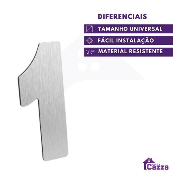 Imagem de Número 1 Residencial em Aluminio Composto Cor ESCOVADO 12 cm altura cod 22