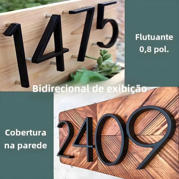 Imagem de Números de Rua Flutuantes Pretos - Placa Moderna para Porta (142mm) - 0 a 9