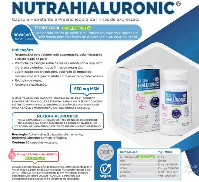 Imagem de Nutra Hialuronic Haplex Plus Divinite 500mg 60 cáps Vegan + 12 Cápsulas