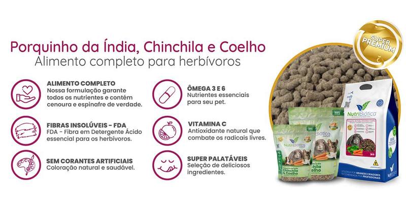 Imagem de Nutribiótica Porquinho da Índia Chinchila e Coelho - 1,8kg Alimento Extrusado Completo Super Premium